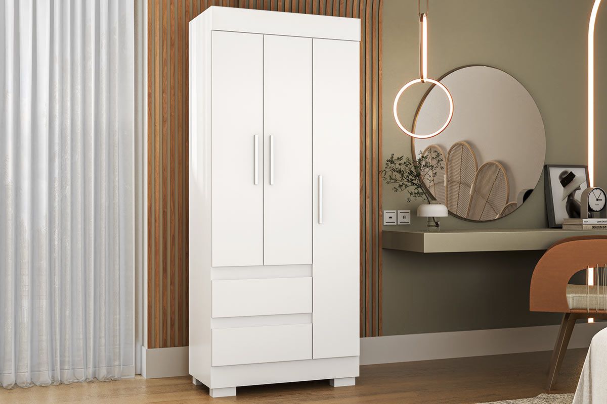Guarda Roupa Solteiro 3 Portas e 2Gavs Maya Plus ACPBranco