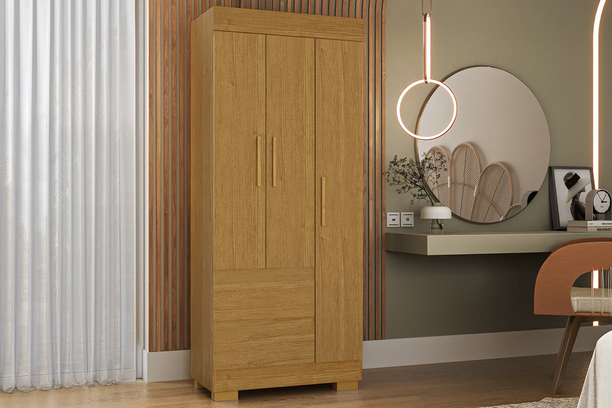 Guarda Roupa Solteiro 3 Portas e 2Gavs Maya Plus ACPCinamomo