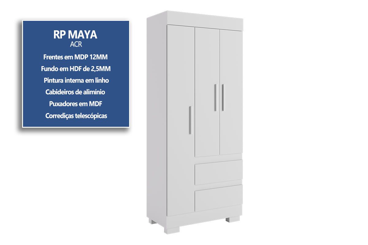 Guarda Roupa Solteiro 3 Portas e 2Gavs Maya Plus ACP Guarda Roupa Solteiro 3 Portas e 2Gavs Maya Plus ACP