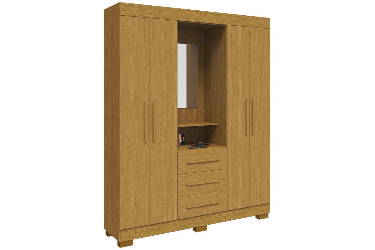Guarda Roupa Solteiro 4 Portas e 3 Gavetas c/1 Espelho Emily Gold ACP