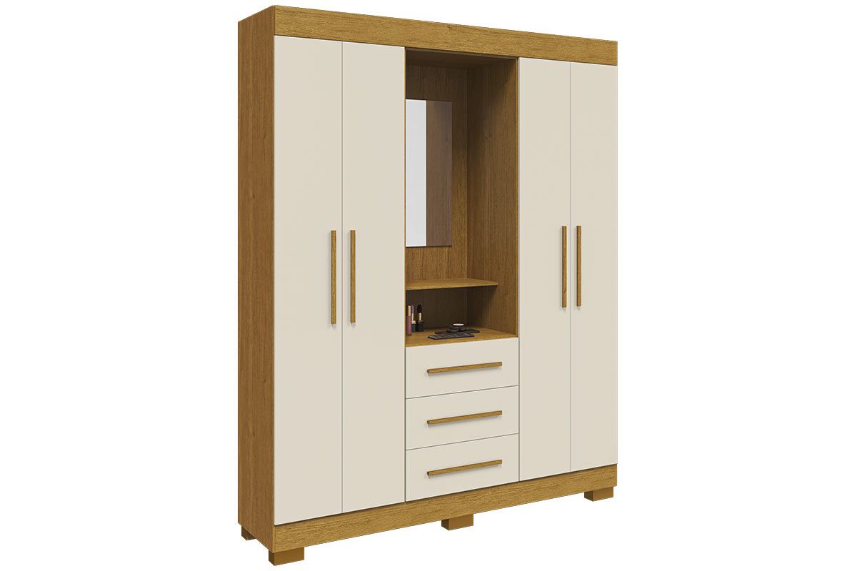 Guarda Roupa Solteiro 4 Portas e 3 Gavetas c/1 Espelho Emily Gold ACP