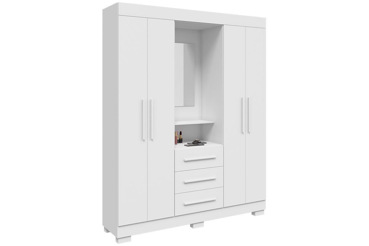 Guarda Roupa Solteiro 4 Portas e 3 Gavetas c/1 Espelho Emily Gold ACP