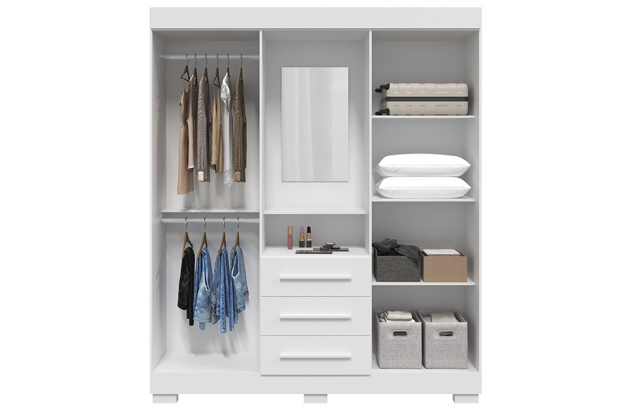 Guarda Roupa Solteiro 4 Portas e 3 Gavetas c/1 Espelho Emily Gold ACP