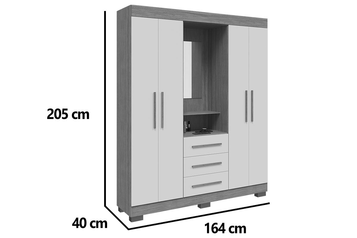 Guarda Roupa Solteiro 4 Portas e 3 Gavetas c/1 Espelho Emily Gold ACP