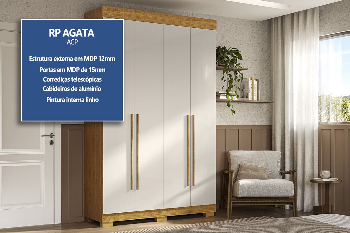Guarda Roupa Solteiro 4 Portas e 2 Gavetas Ágata ACP Guarda Roupa Solteiro 4 Portas e 2 Gavetas Ágata ACP