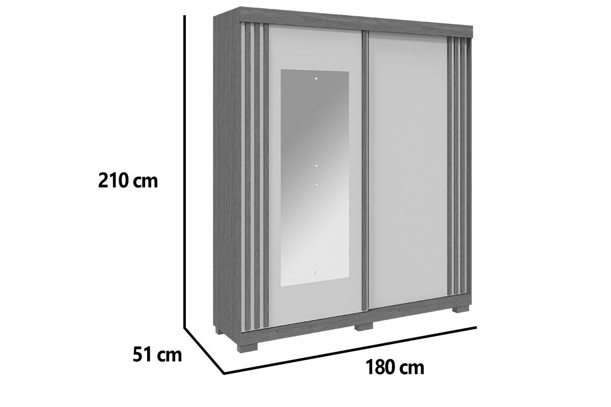 Guarda Roupa Solteiro 2 Portas (1 c/Espelho) e 3 Gavetas Athena ACP