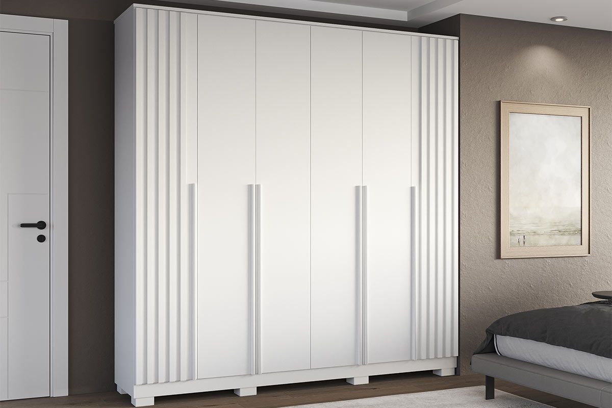 Guarda Roupa Casal 6 Portas (2 Ripadas) e 4 Gavetas Jamile ACPBranco Guarda Roupa Casal 6 Portas (2 Ripadas) e 4 Gavetas Jamile ACPBranco