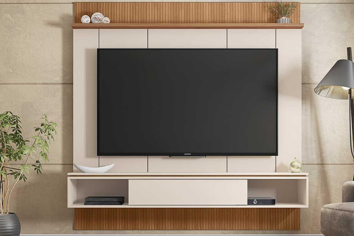 Painel Home p/ TV até 65 Pol Vênus Ripado c/1 Porta e 2 Nichos 180x171cm Caemmun Painel Home p/ TV até 65 Pol Vênus Ripado c/1 Porta e 2 Nichos 180x171cm Caemmun