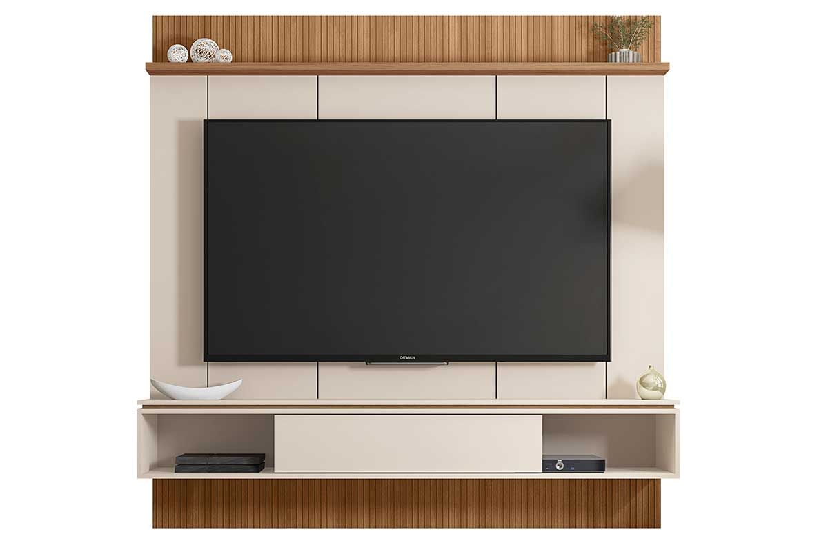 Painel Home p/ TV até 65 Pol Vênus Ripado c/1 Porta e 2 Nichos 180x171cm Caemmun Painel Home p/ TV até 65 Pol Vênus Ripado c/1 Porta e 2 Nichos 180x171cm Caemmun