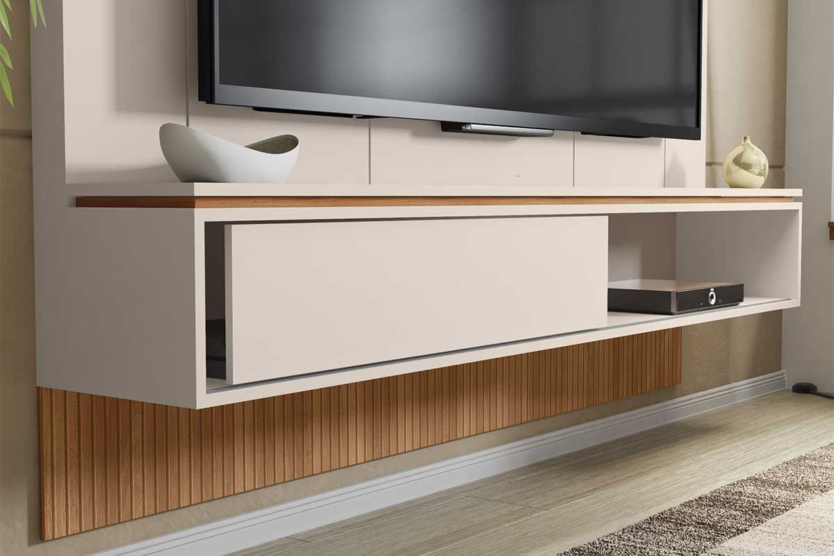 Painel Home p/ TV até 65 Pol Vênus Ripado c/1 Porta e 2 Nichos 180x171cm Caemmun Painel Home p/ TV até 65 Pol Vênus Ripado c/1 Porta e 2 Nichos 180x171cm Caemmun