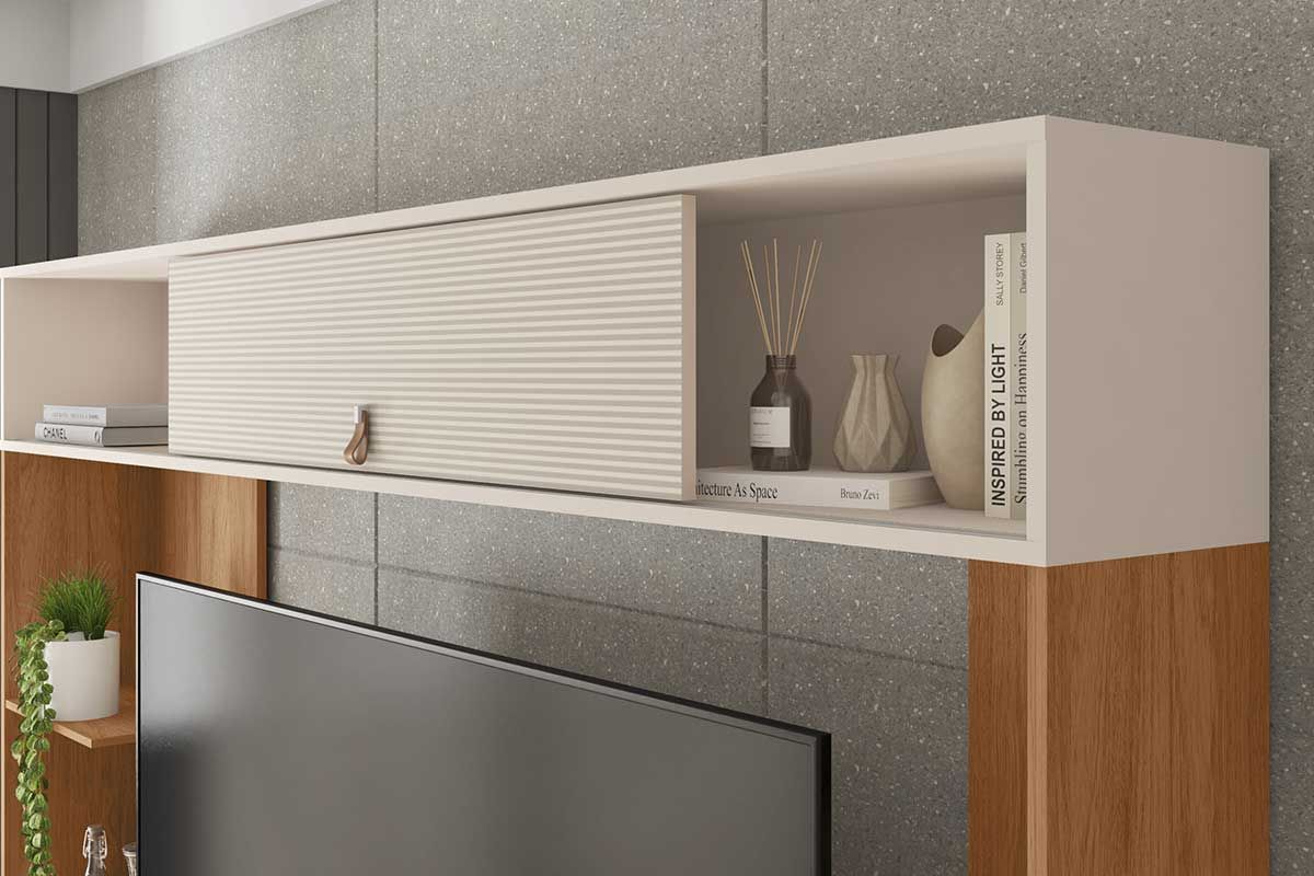 Home p/ TV até 65 Pol Sinfonia c/3 Portas e 7 Nichos 200x203cm CaemmunFreijo/Off White Mr