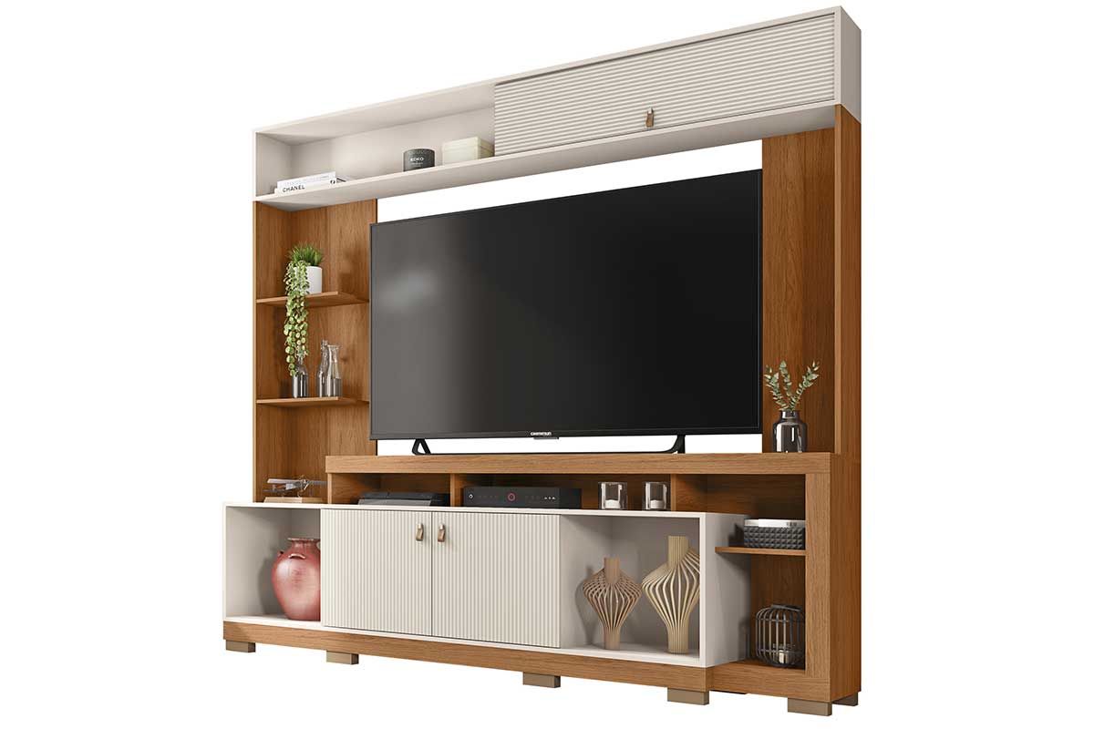 Home p/ TV até 65 Pol Sinfonia c/3 Portas e 7 Nichos 200x203cm CaemmunFreijo/Off White Mr