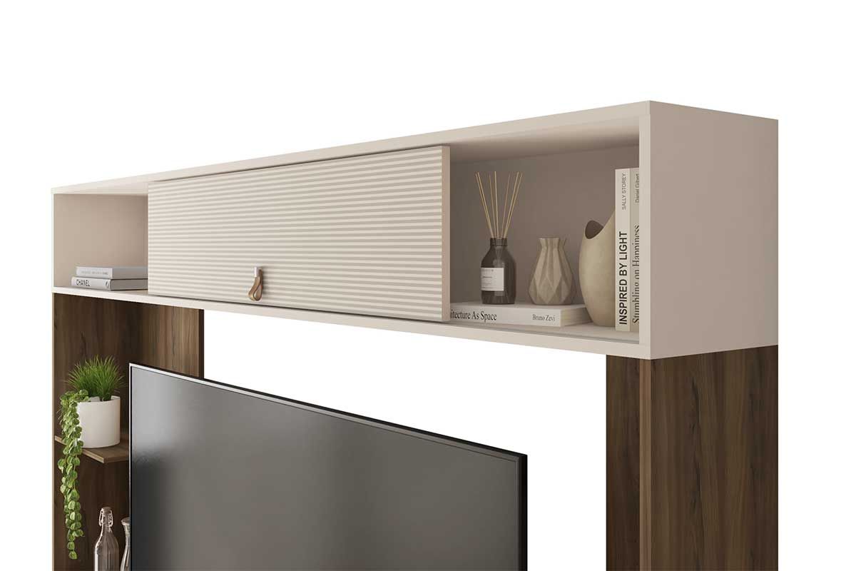 Home p/ TV até 65 Pol Sinfonia c/3 Portas e 7 Nichos 200x203cm CaemmunNogueira/Off White Mr