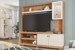 Home p/ TV até 55 Pol Lume c/Led e 3 Portas (1 c/Vidro) 190x186cm Caemmun