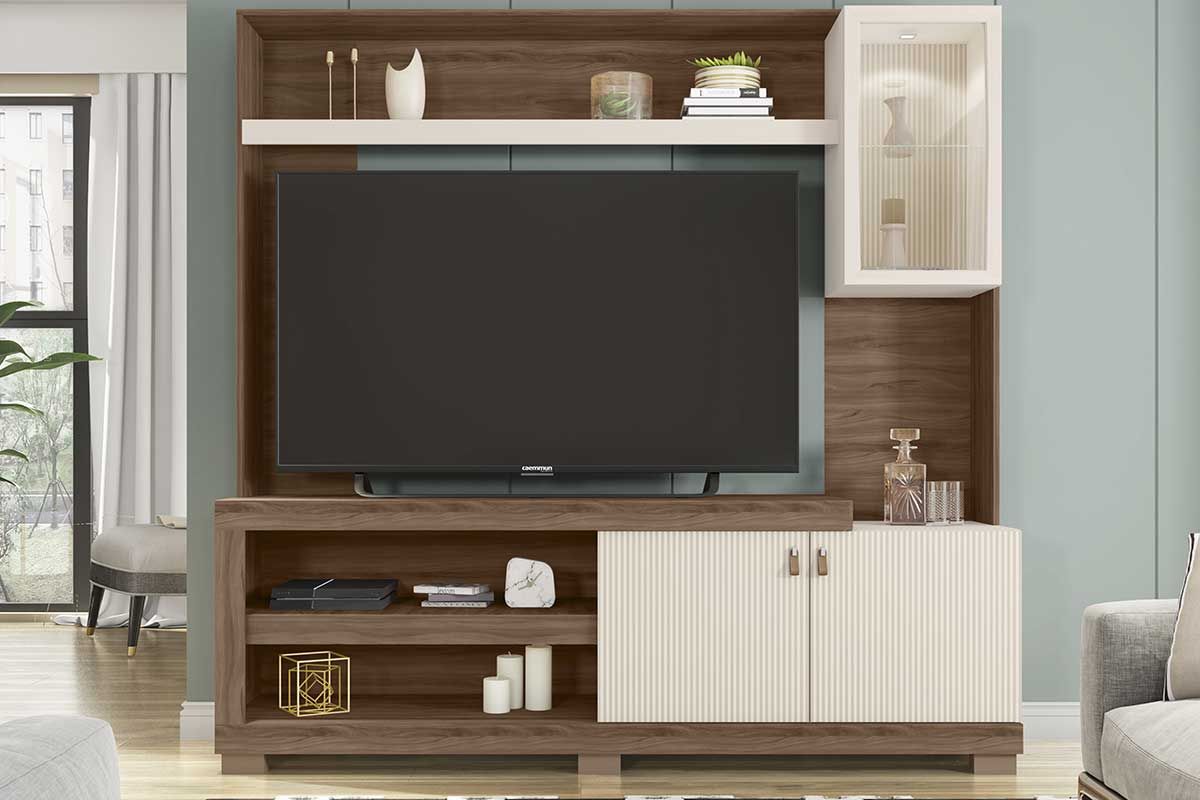Home p/ TV até 55 Pol Lume c/Led e 3 Portas (1 c/Vidro) 190x186cm Caemmun