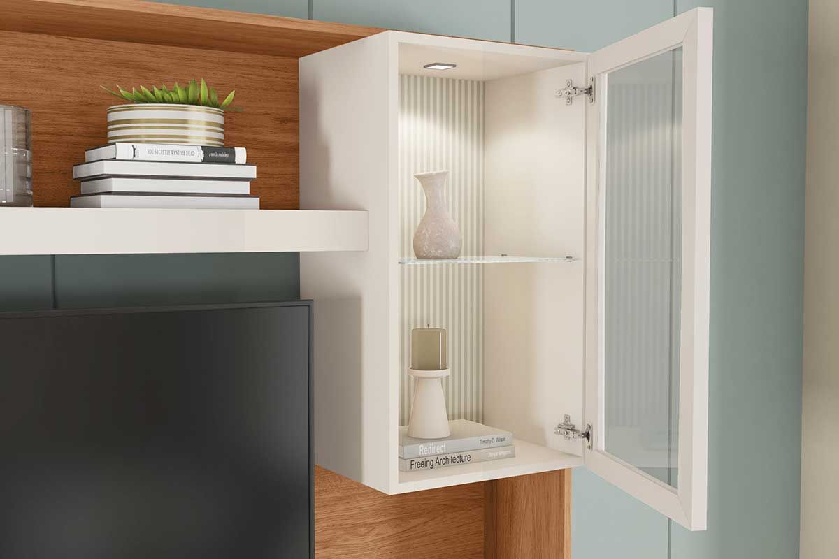 Home p/ TV até 55 Pol Lume c/Led e 3 Portas (1 c/Vidro) 190x186cm Caemmun