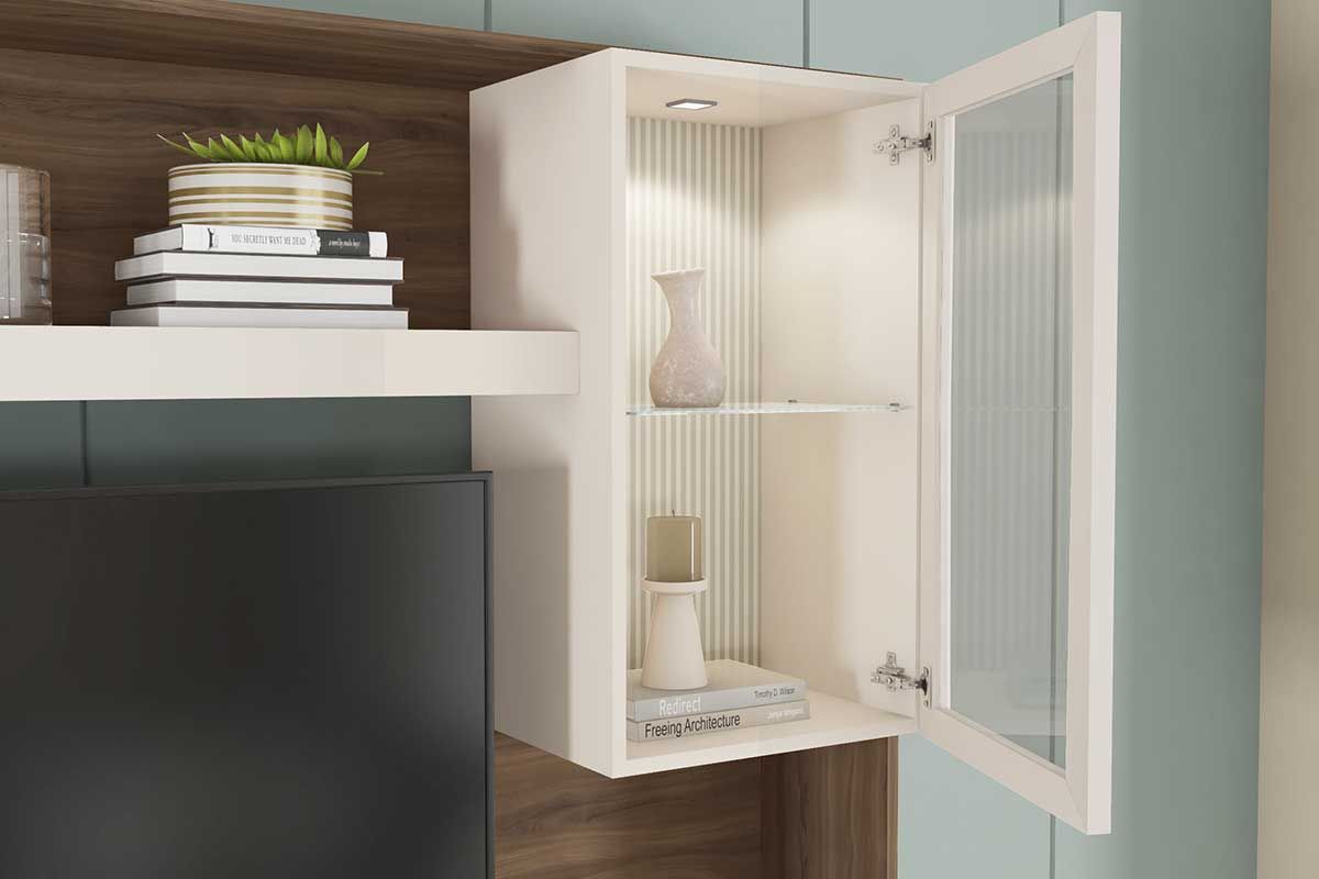 Home p/ TV até 55 Pol Lume c/Led e 3 Portas (1 c/Vidro) 190x186cm Caemmun