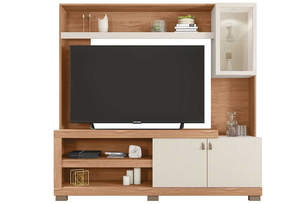 Home p/ TV até 55 Pol Lume c/Led e 3 Portas (1 c/Vidro) 190x186cm Caemmun
