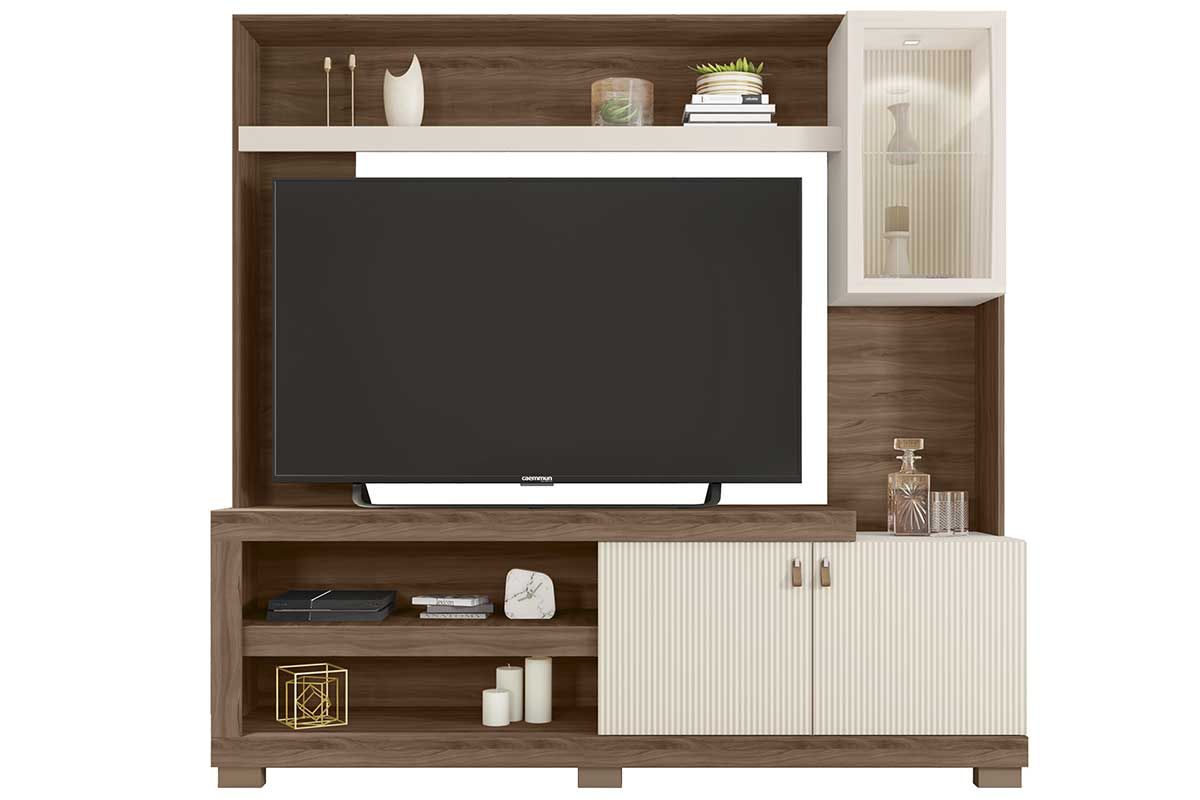 Home p/ TV até 55 Pol Lume c/Led e 3 Portas (1 c/Vidro) 190x186cm Caemmun