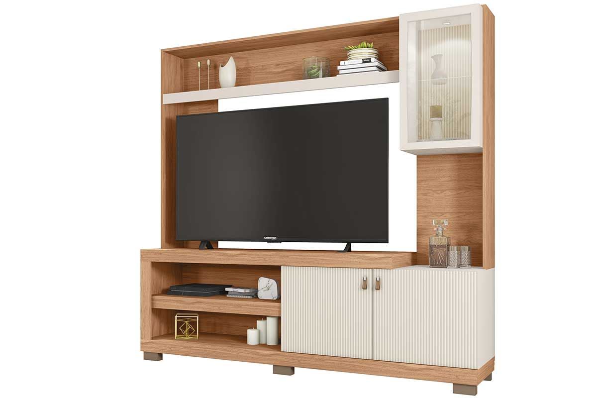 Home p/ TV até 55 Pol Lume c/Led e 3 Portas (1 c/Vidro) 190x186cm Caemmun