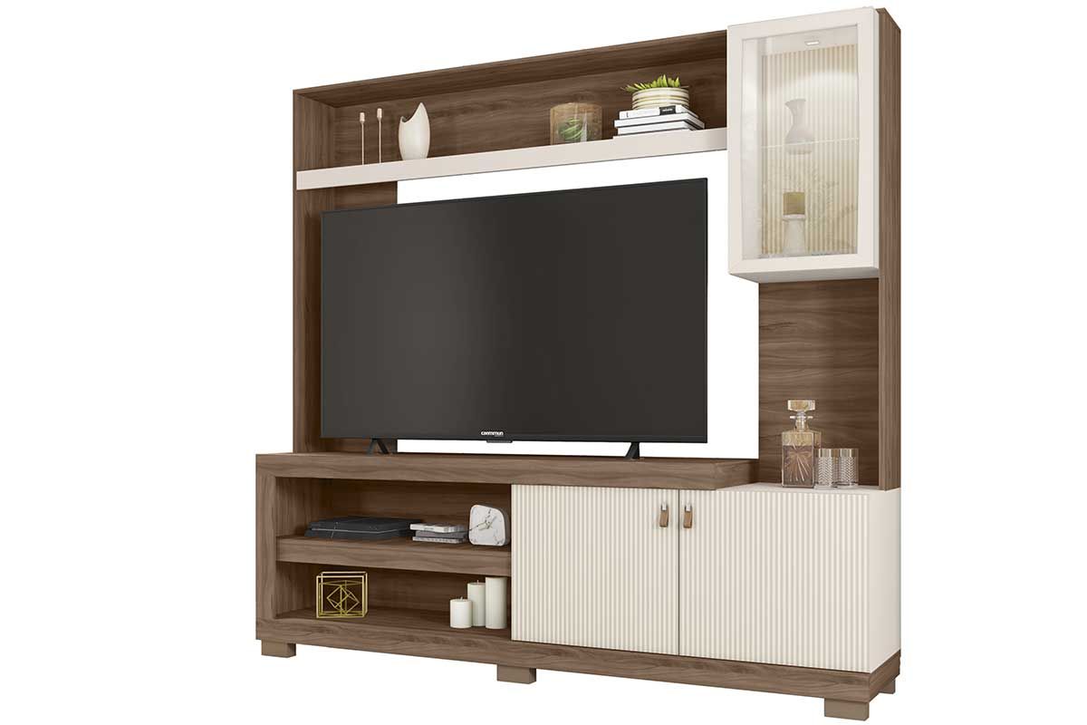 Home p/ TV até 55 Pol Lume c/Led e 3 Portas (1 c/Vidro) 190x186cm Caemmun