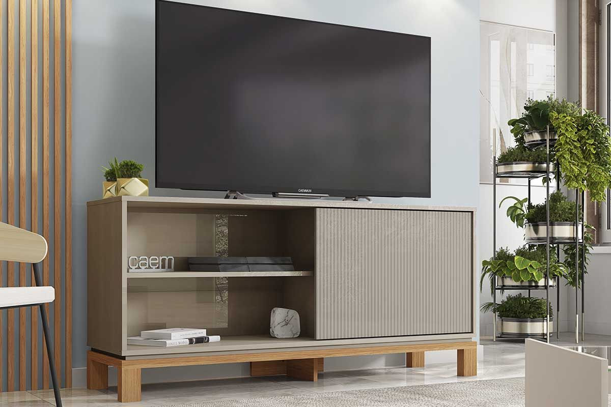 Rack Bancada p/ TV até 45 Pol Mondrian 1.36 c/1 Porta e 2 Nichos 136cm CaemmunSued Mr/Freijo