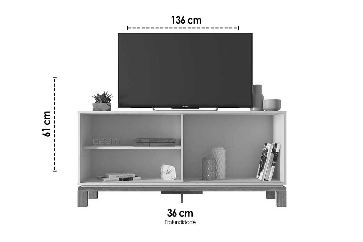 Rack Bancada p/ TV até 45 Pol Mondrian 1.36 c/1 Porta e 2 Nichos 136cm Caemmun