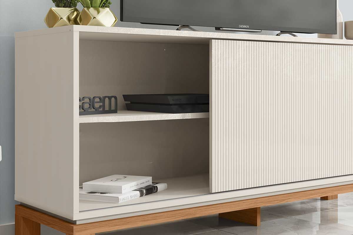 Rack Bancada p/ TV até 45 Pol Mondrian 1.36 c/1 Porta e 2 Nichos 136cm Caemmun