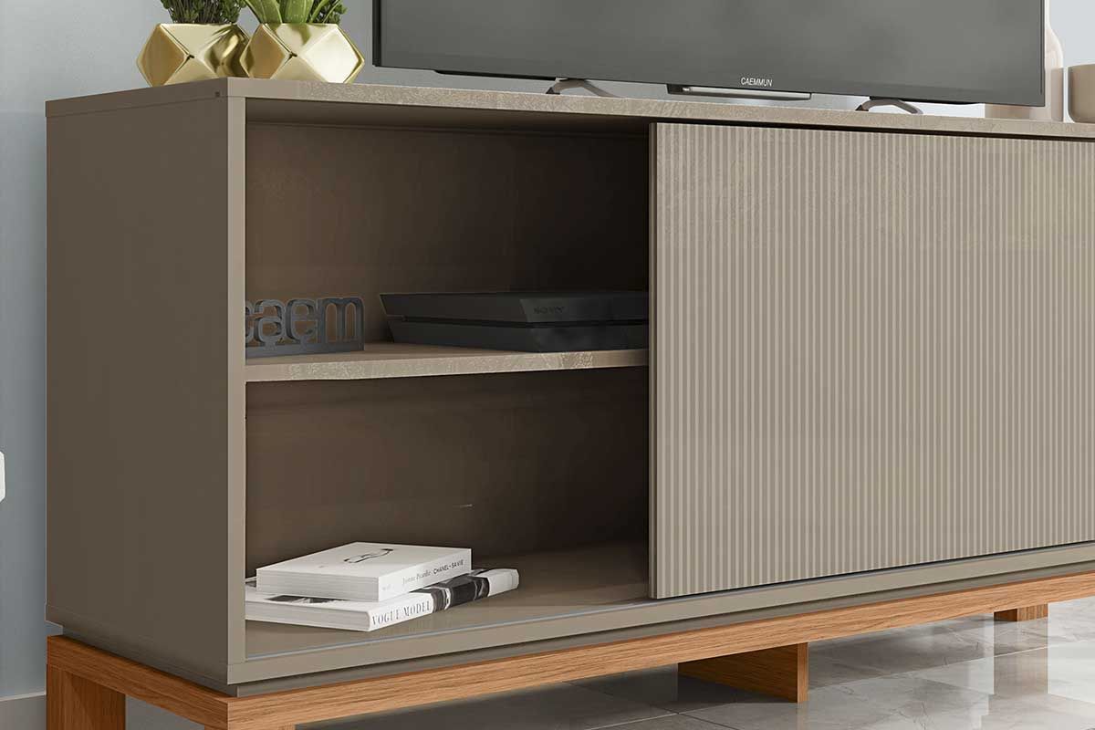 Rack Bancada p/ TV até 45 Pol Mondrian 1.36 c/1 Porta e 2 Nichos 136cm Caemmun