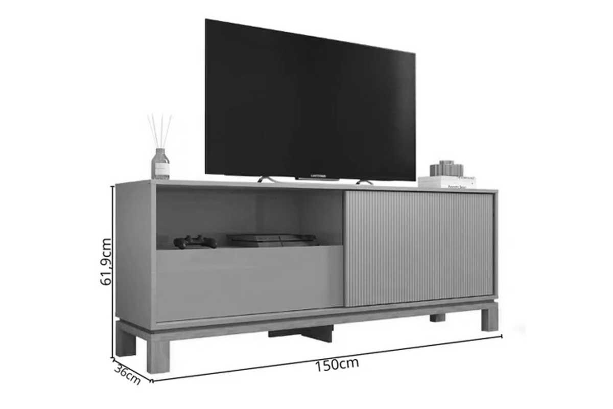Rack Bancada p/ TV até 55 Pol Mondrian 1.5 c/1 Porta e 1 Gaveta 150cm Caemmun
