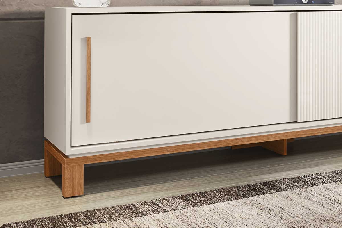 Rack Bancada p/ TV até 65 Pol Mondrian 1.8 c/2 Portas e Pés Cavalete 180cm Caemmun