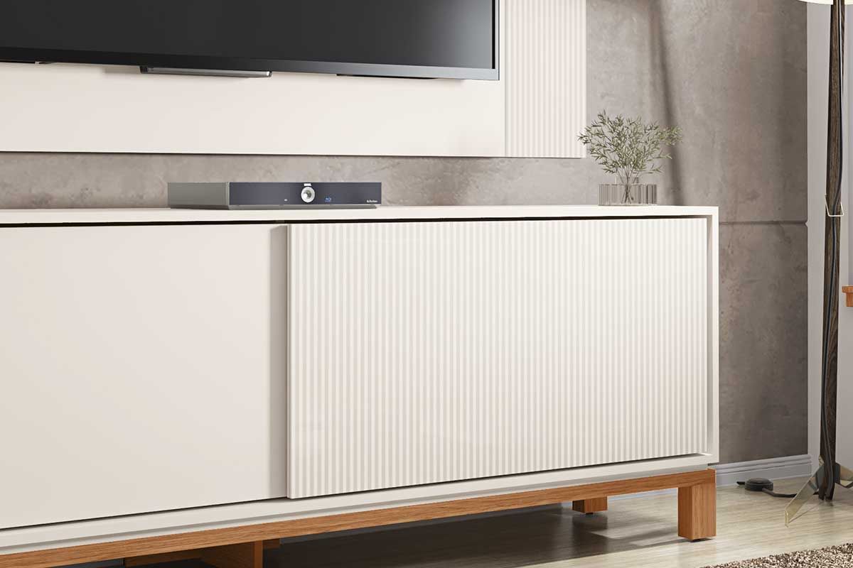 Rack Bancada p/ TV até 65 Pol Mondrian 1.8 c/2 Portas e Pés Cavalete 180cm Caemmun