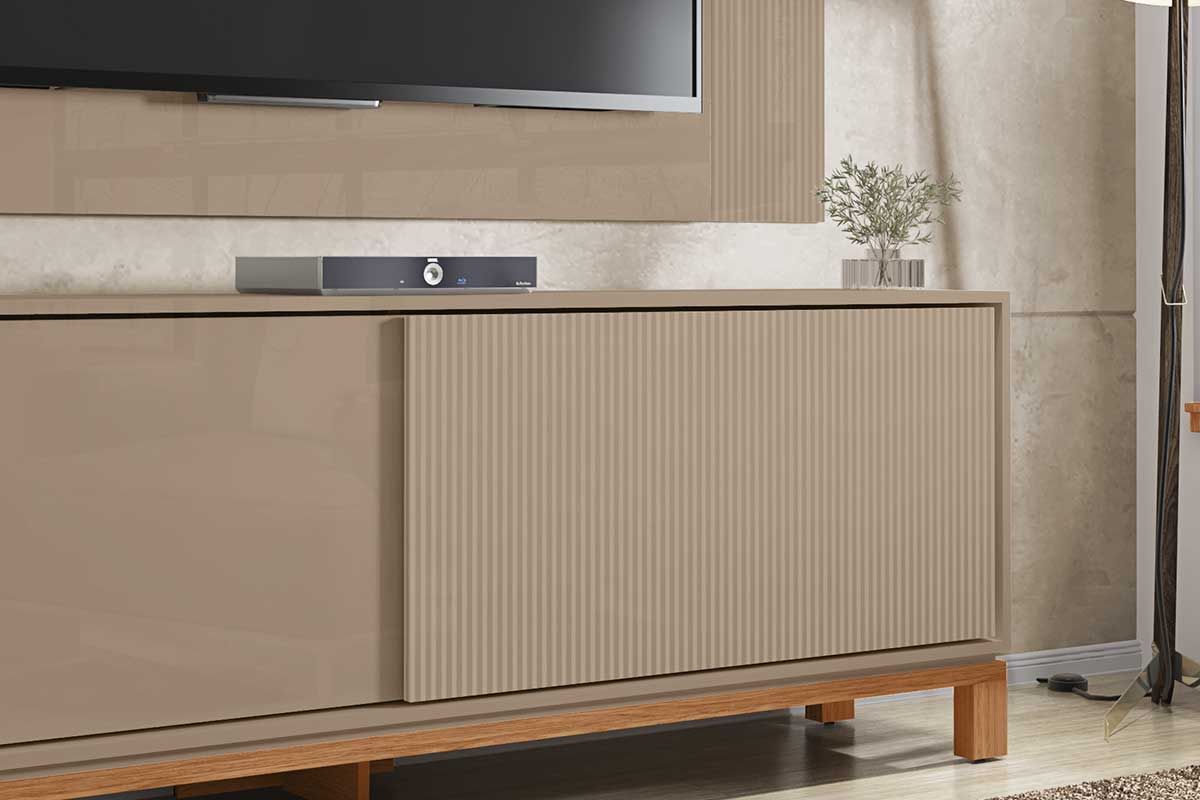 Rack Bancada p/ TV até 65 Pol Mondrian 1.8 c/2 Portas e Pés Cavalete 180cm Caemmun