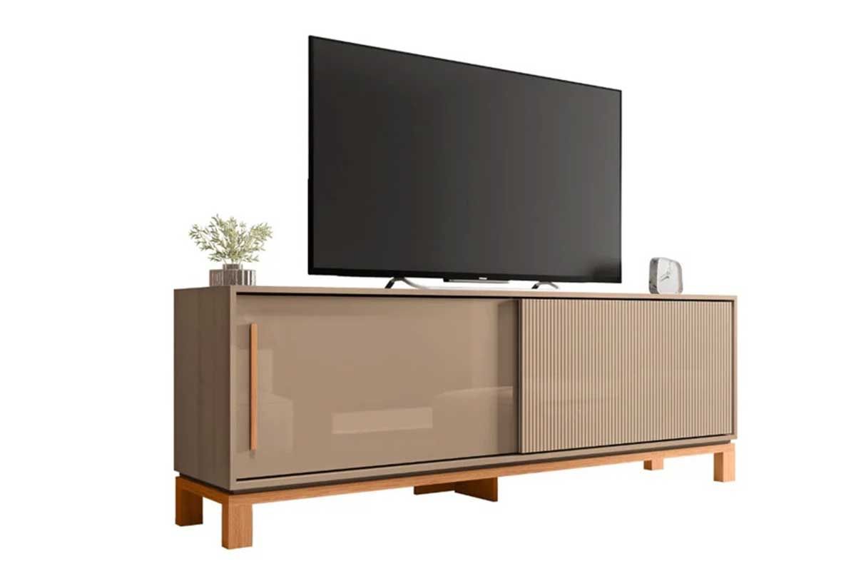 Rack Bancada p/ TV até 65 Pol Mondrian 1.8 c/2 Portas e Pés Cavalete 180cm Caemmun