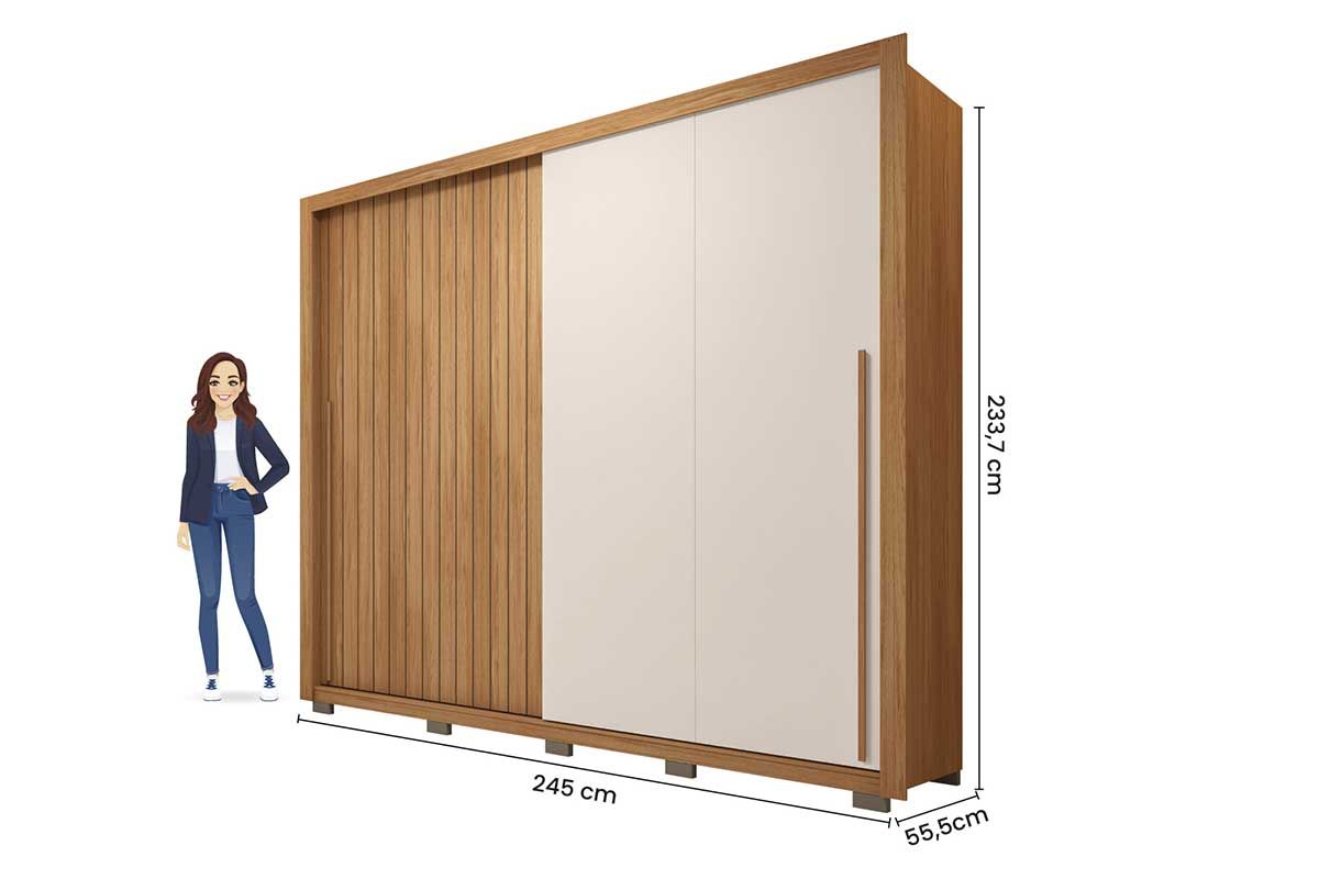 Guarda Roupa Casal 2 Portas de Correr (1 Ripada) e 4 Gavetas Moviment 2.4 Caemmun