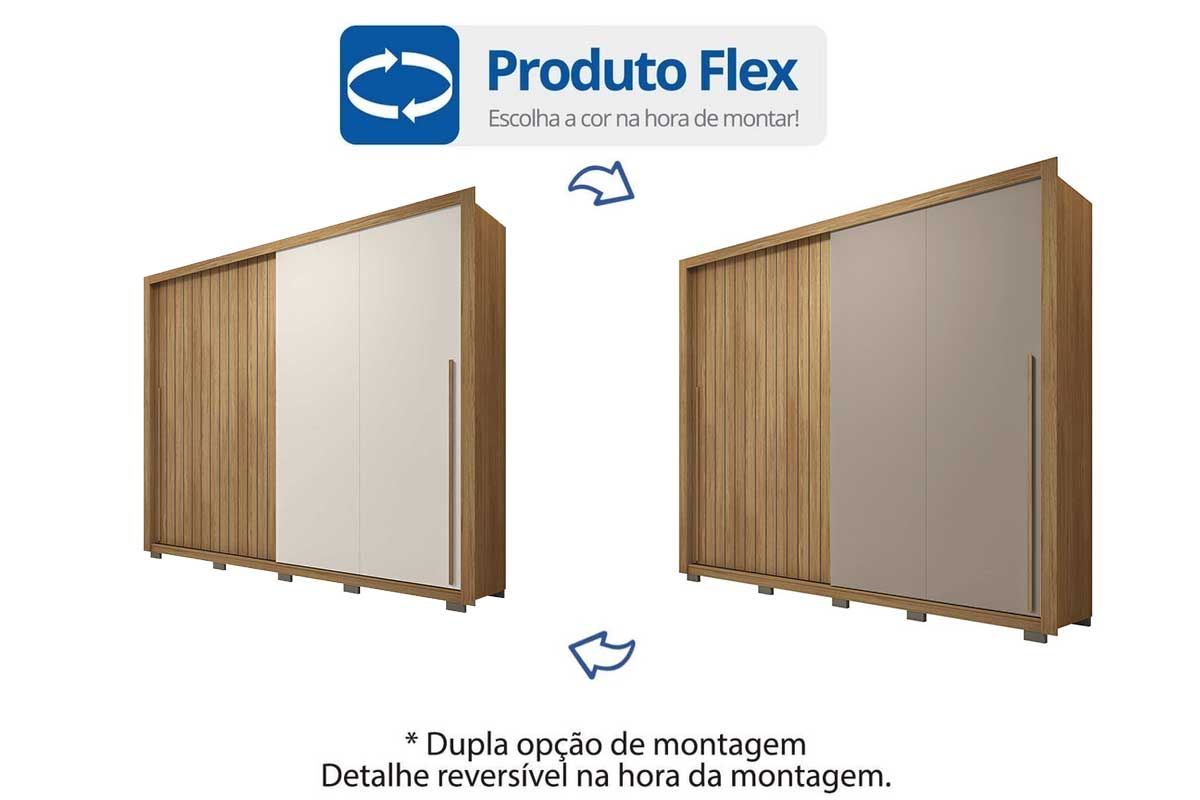 Guarda Roupa Casal 2 Portas de Correr (1 Ripada) e 4 Gavetas Moviment 2.4 Caemmun