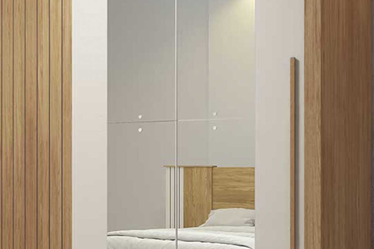 Guarda Roupa Casal 2 Portas de Correr (1 Ripada e 1 c/Espelho) e 4 Gavetas Romanus Double Lux Caemmun