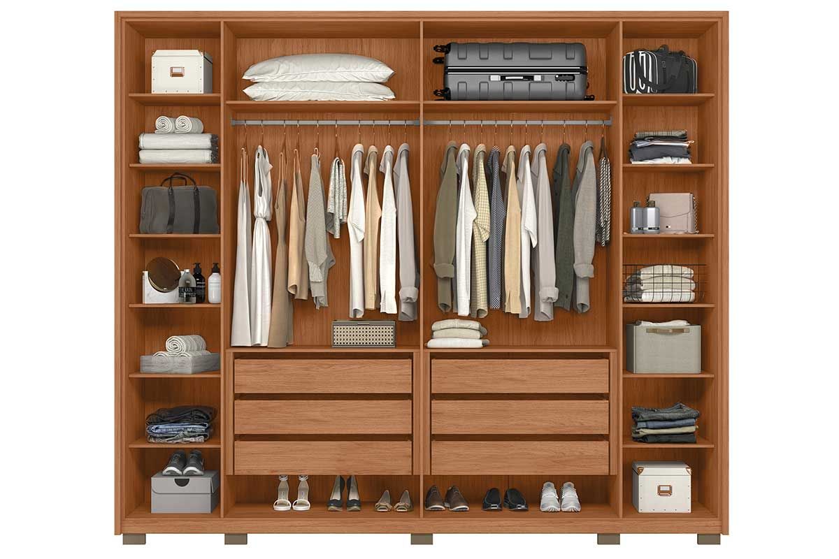 Guarda Roupa Casal 6 Portas (2 Ripadas) e 6 Gavetas Poseidon Caemmun