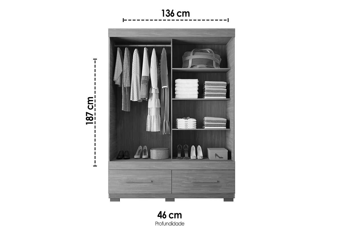 Guarda Roupa Solteiro 2 Portas de Correr e 2 Gavetas Sereno Caemmun Guarda Roupa Solteiro 2 Portas de Correr e 2 Gavetas Sereno Caemmun