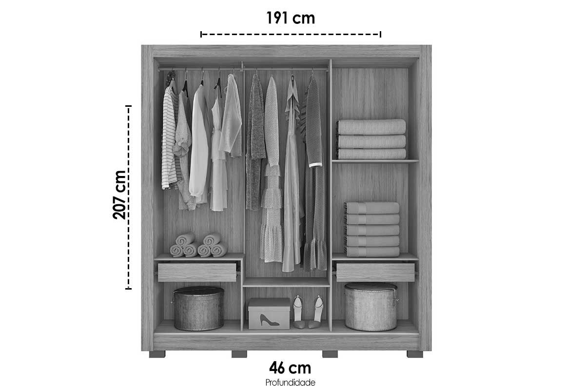 Guarda Roupa Casal 3 Portas de Correr (1 c/Espelho) e 2 Gavetas Chile Caemmun Guarda Roupa Casal 3 Portas de Correr (1 c/Espelho) e 2 Gavetas Chile Caemmun