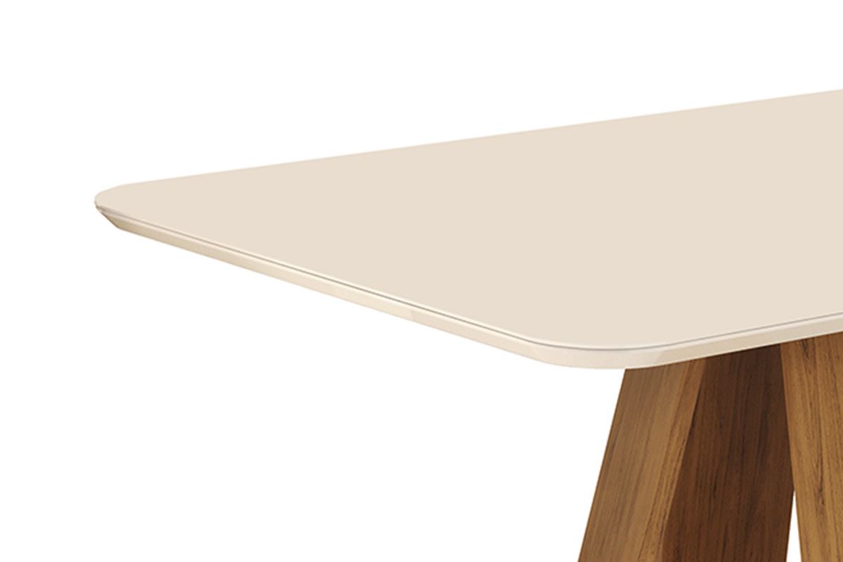 Mesa Jantar Kiara c/ Tampo Madeirado c/ Vidro Curvo 120x90cm - DJ Móveis