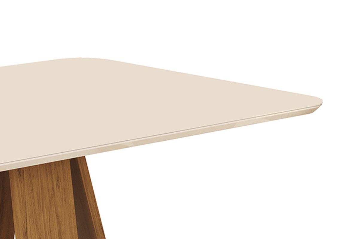 Mesa Jantar Kiara c/ Tampo Madeirado c/ Vidro Curvo 120x90cm - DJ Móveis