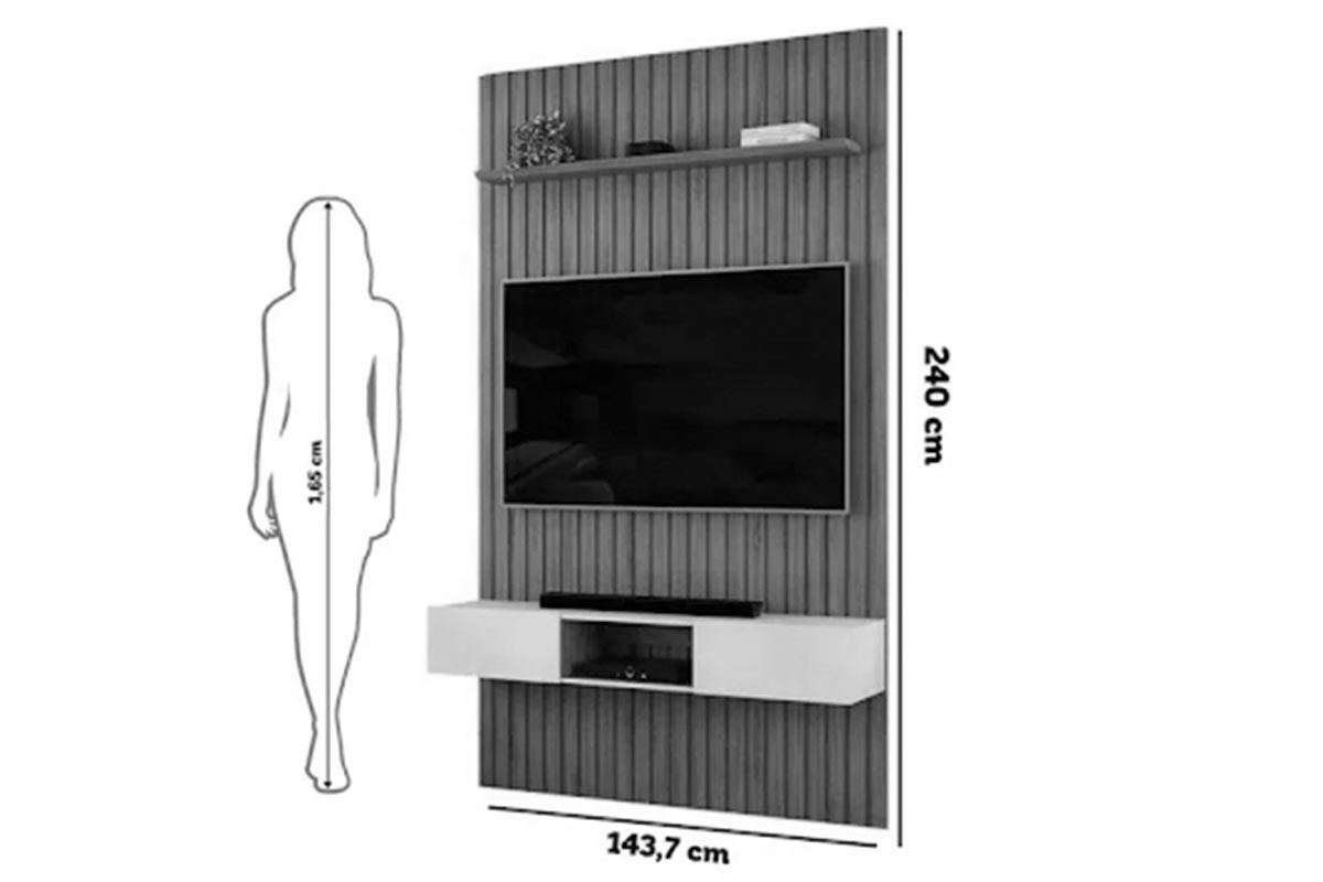Rack Bancada c/Painel p/ TV Trento 143x240cm - DJ Móveis Rack Bancada c/Painel p/ TV Trento 143x240cm - DJ Móveis