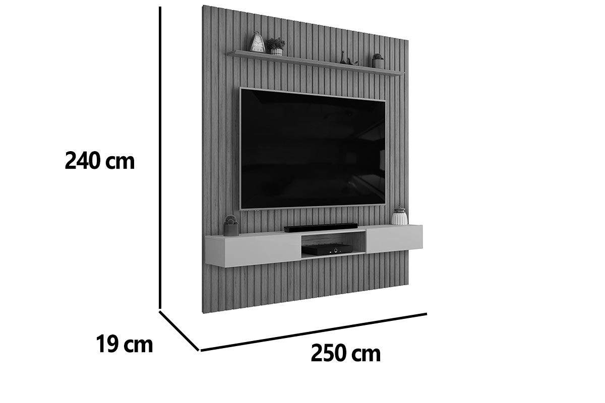 Rack Bancada c/Painel p/ TV Trento 250x240cm - DJ Móveis