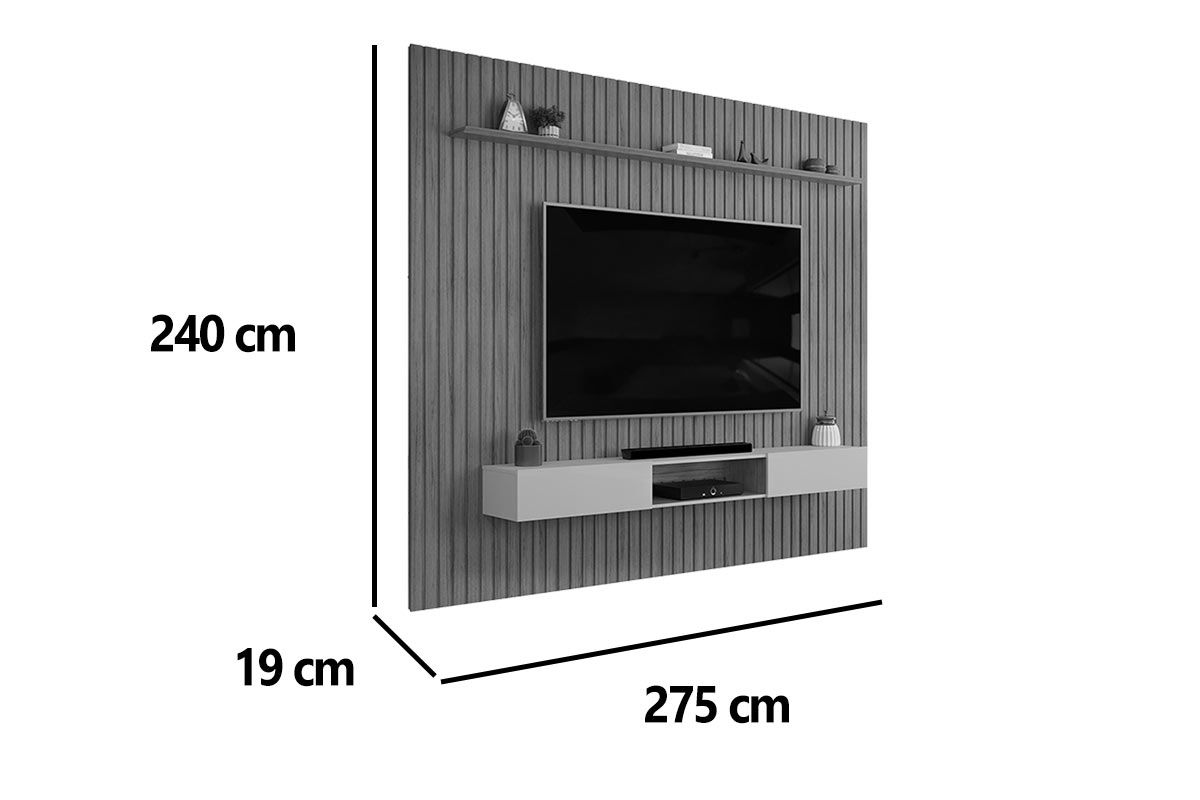 Rack Bancada c/Painel p/ TV Trento 275x240cm - DJ Móveis