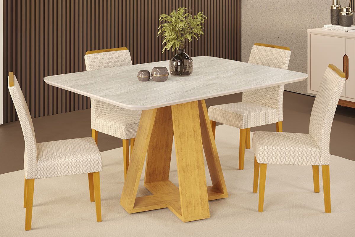 Mesa Jantar Celeste c/Tampo MDF Curvo 120cm DJ Móveis Mesa Jantar Celeste c/Tampo MDF Curvo 120cm DJ Móveis