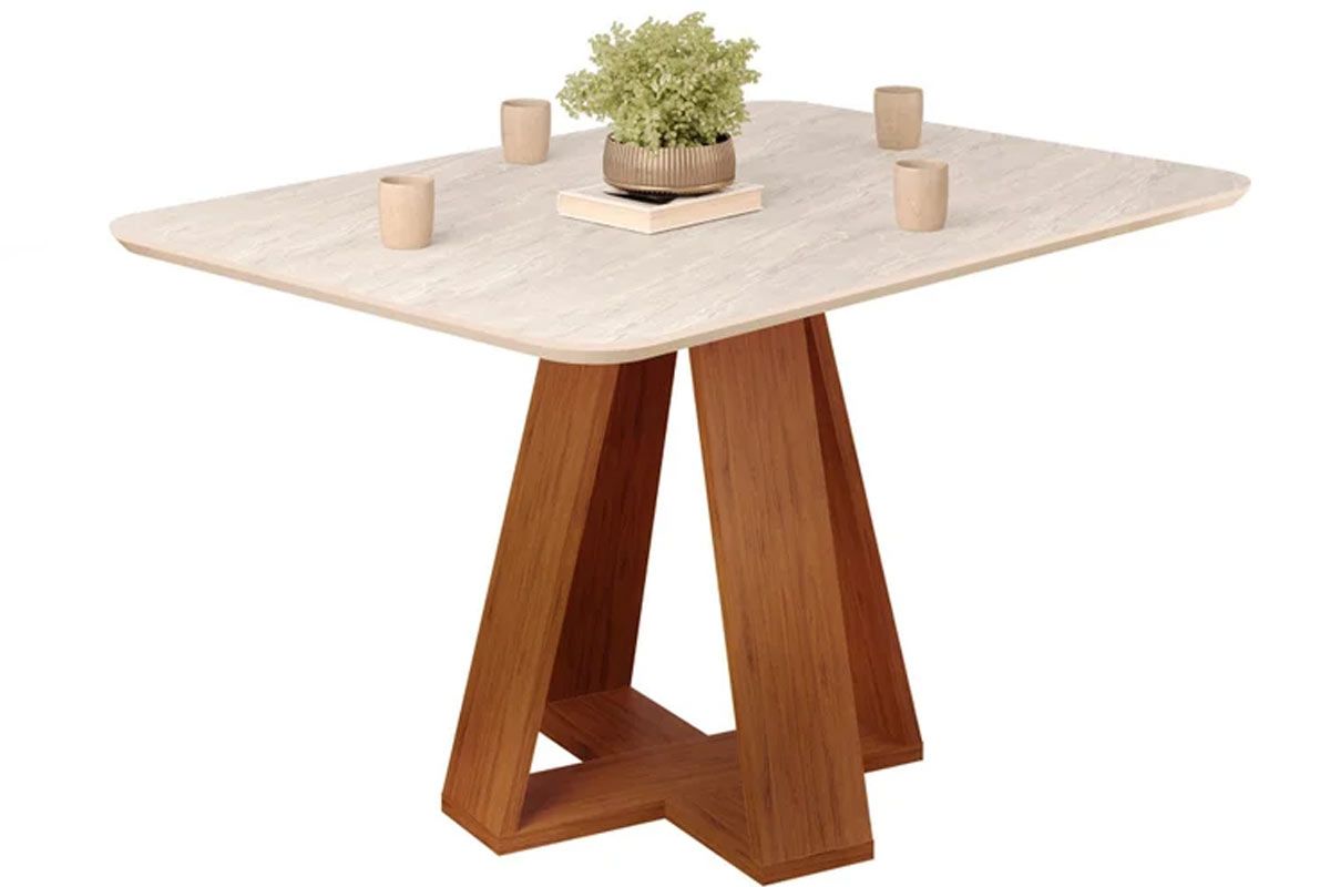 Mesa Jantar Kiara c/Tampo Madeirado c/Vidro Curvo 120x90cm DJ Móveis