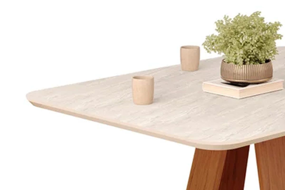 Mesa Jantar Kiara c/Tampo Madeirado c/Vidro Curvo 120x90cm DJ Móveis