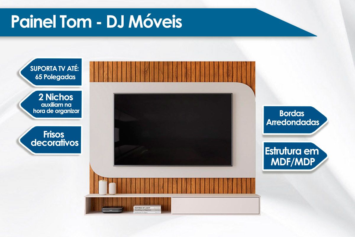 Painel Home p/ TV até 65 Pol Tom 150x139cm DJ Móveis