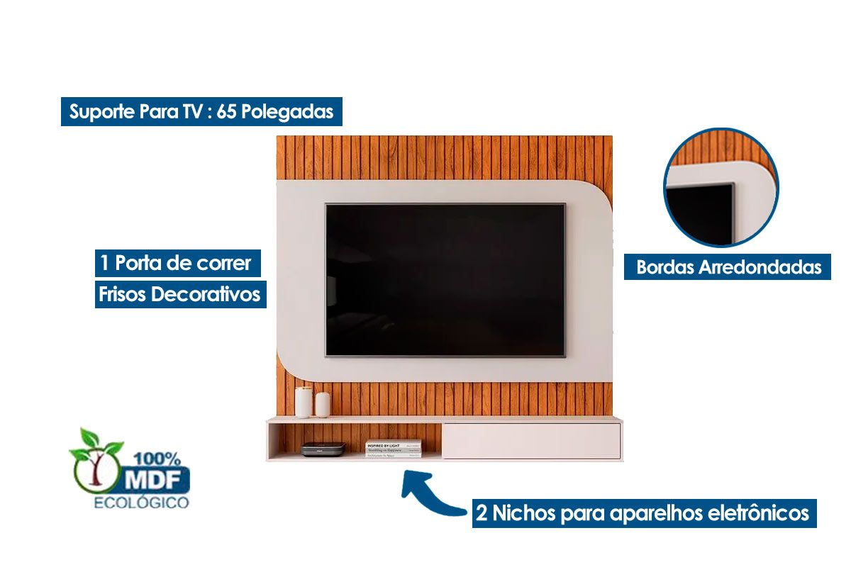 Painel Home p/ TV até 65 Pol Tom 150x139cm DJ Móveis